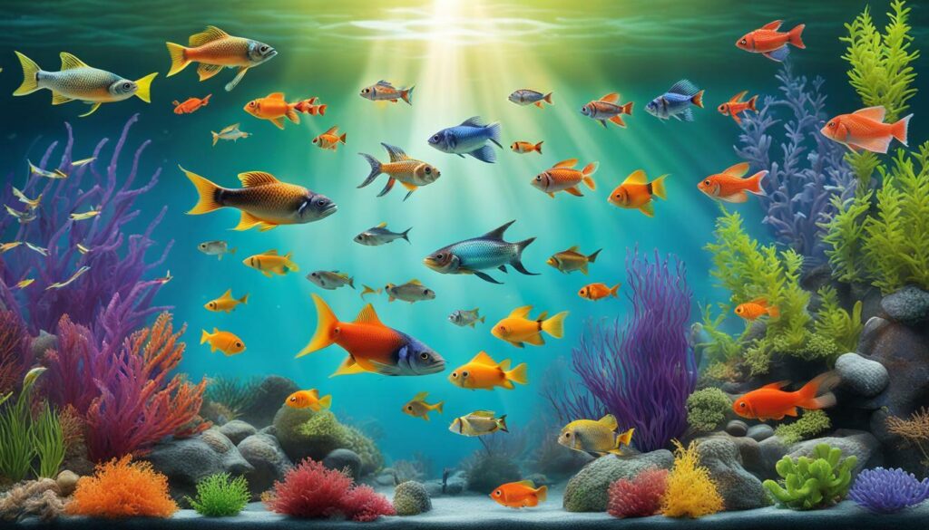 School of fish in aquarium